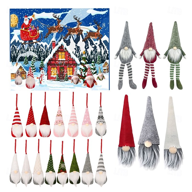 Christmas Advent Calendar with Gnome Doll Decorations, 24 Pieces Gnome Decor Christmas Countdown Xmas Advent Calendar, Gonks Dwarf Doll Collectible Toy Figures