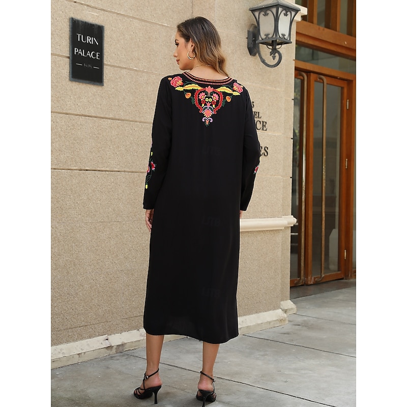 Valentine's Day Women's Normal Midi Dress Casual Dress Long Sleeve Boho Dress A Line Dress Boho Dress Elegant Basic Casual Bishop Sleeve Formal Vacation Valentine's Day Regular Fit Floral Still Life2