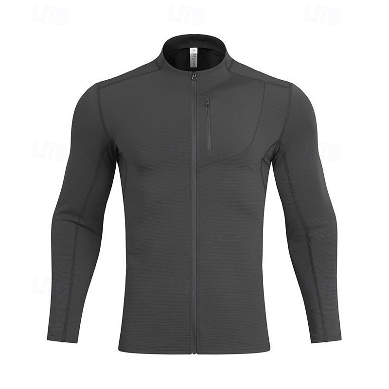 Men's Running T-Shirt Zipper Long Sleeve Zip Top Casual Athleisure Fall Solid Colored Quick Dry Soft Breathable Gym Workout Walking Jogging Sportswear Activewear Black White Khaki3