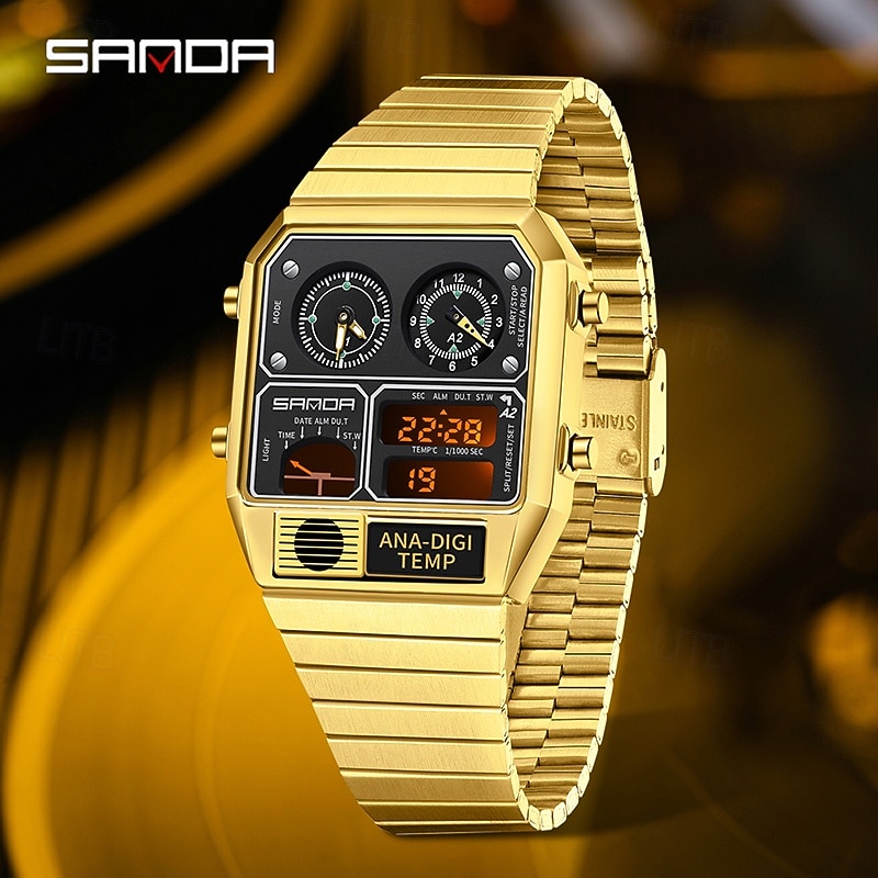 SANDA Men Digital Watch Sports Fashion Casual Business Minute Repeater Stopwatch Alarm Clock Waterproof Steel Watch