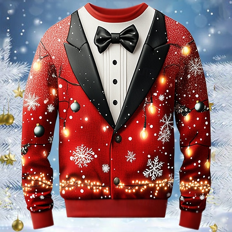 Christmas Men's Christmas Costume Sweatshirt Long Sleeve Sweatshirt Crew Neck Party Funny 3D Printing Party Sports Outdoor Holiday Crewneck Winter Spring &  Fall