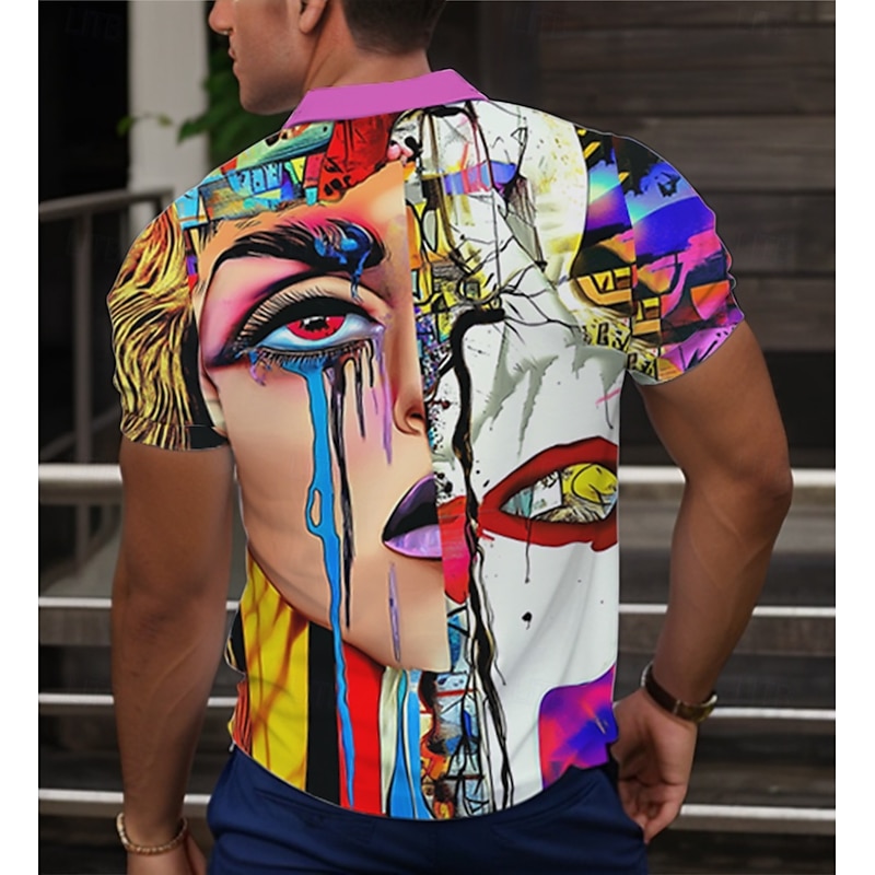 Men's Golf Shirt Short Sleeve Polo Shirts Collared Shirts Vacation Wear Party Outfits Buttons 3D Print Summer Multi Color2
