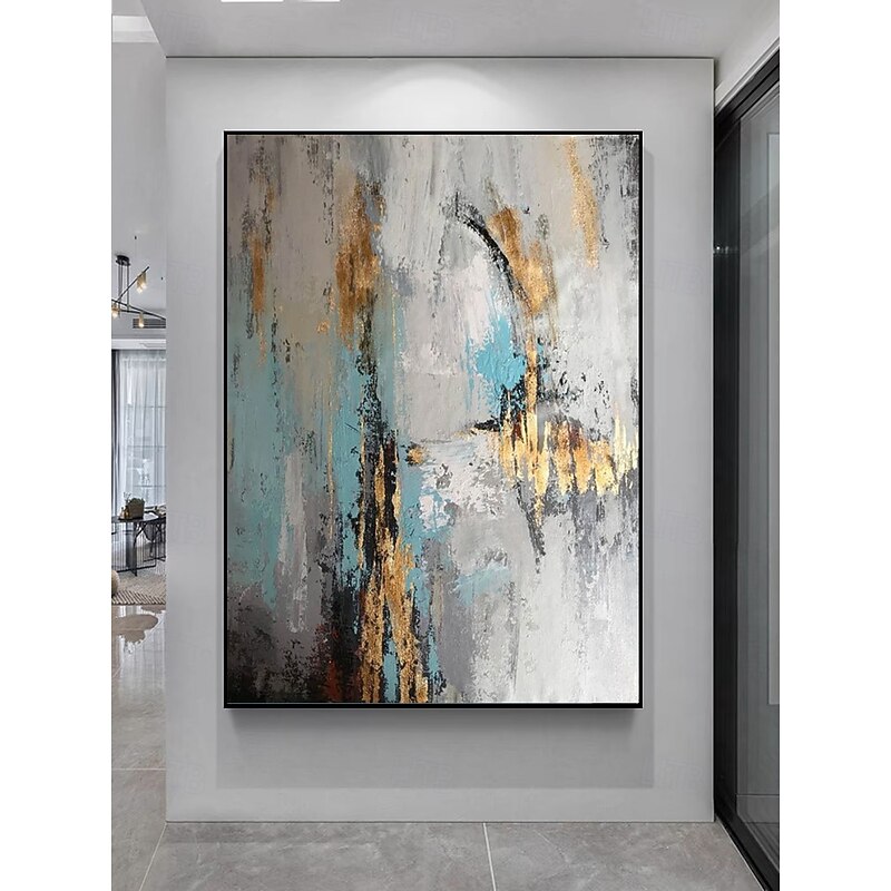 Handpaint Green Minimalism Painting Beige Wall Art Large White Abstract Gold Foil Oil Painting On Canvas Home Decor For Living Room No Frame3