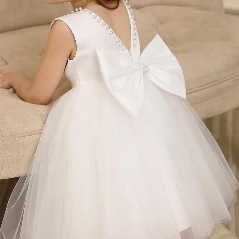 Kids Girls' Party Dress Solid Color Sleeveless Wedding Special Occasion Backless Zipper Tie Knot Adorable Sweet Polyester Knee-length Party Dress Summer Spring Fall 3-13 Years White Champagne Pink2