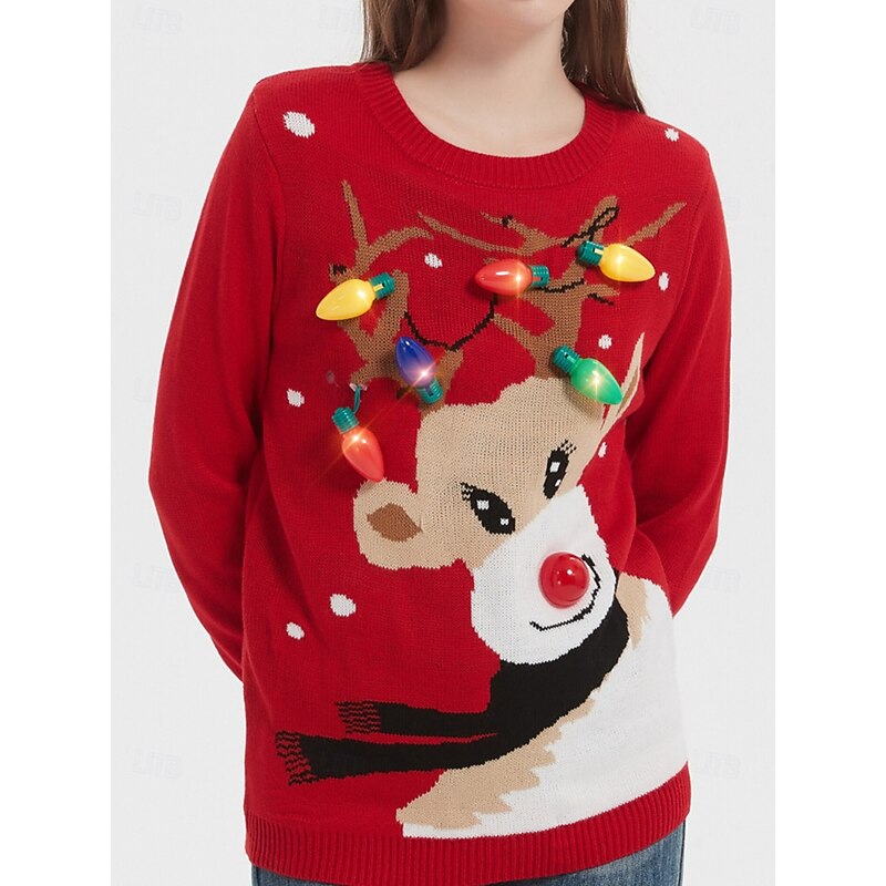 Womens LED Light Up Reindeer Ugly Christmas Sweater2