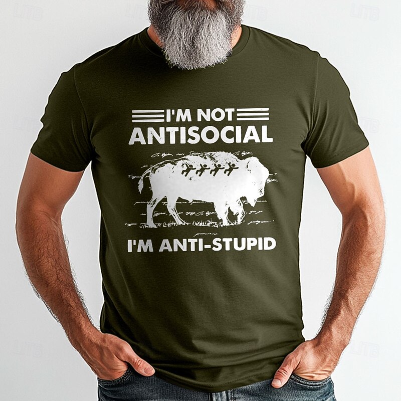 Men's Letter Printed Funny T Shirt Tee Top 100% Cotton Short Sleeve Graphic Shirt Black Army Green Dark Blue Comfortable Tee Vacation Street Fashion Designer Clothing3