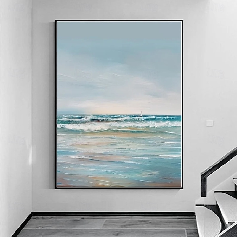 Ocean oil painting handmade Wall Art Blue Huge Wave Oil Painting On Canvas Handpainted Sea Waves 3D Textured Abstract Painting Beach Landscape Modern Sky oil painting for Living Room bedroom artwork
