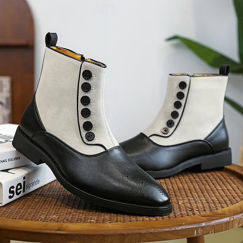 Men's Two-Tone Faux Leather Button Boots – Vintage Victorian Style Ankle Boots for Formal and Casual Occasions 13