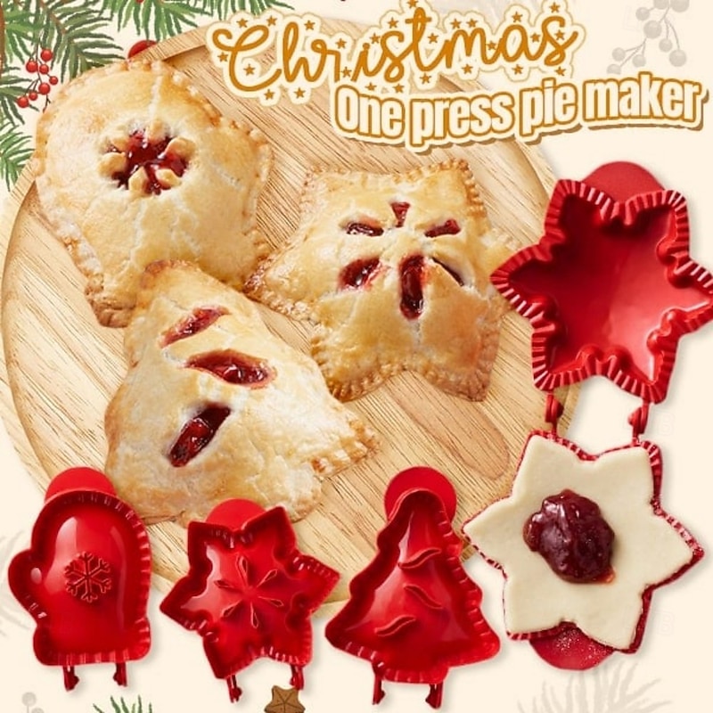 Christmas One-Press Hand Pie Maker, Xmas Cookie Moulds for Apple Pie and Pastry, Holiday Cookie Cutter and Pie Crust Press Tool