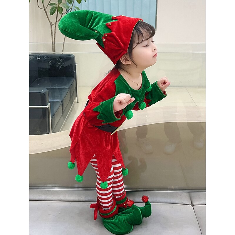 Elf Outfits Christmas Dress Elf Costume Cosplay Costumes Boys' Girls' Christmas Special Kid's Christmas Carnival Masquerade Christmas Party Top Pants Hat3