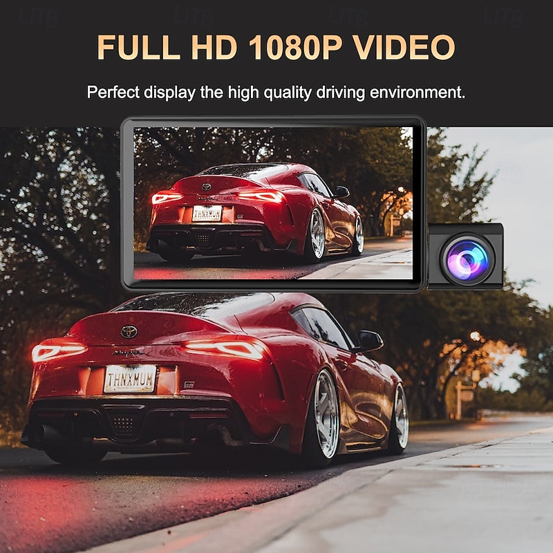 HD Car Dash Camera 3 Cameras 4 Inch LCD Backlit Display 360 Degree Rotatable 170 Degree Wide Angle Night Vision Auto Storage 1080P Car DVR2