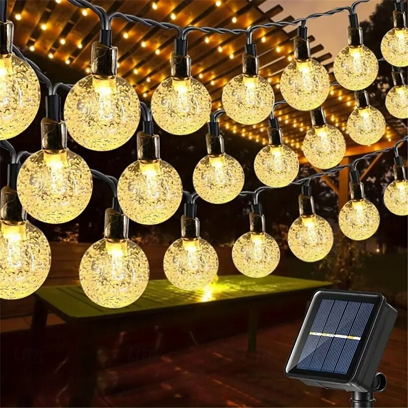 20M Solar LED Lantern String Lights, 200 Bubble Ball LEDs String, Waterproof Outdoor for Christmas Garden Decoration 1 Set