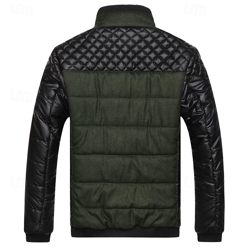 Men's Winter Jacket Puffer Jacket Quilted Jacket Padded Classic Style Polyster Pocket Outdoor Date Casual Daily Regular Fashion Casual Thermal Warm Windproof Winter Color Block Dark Grey Blue Green2