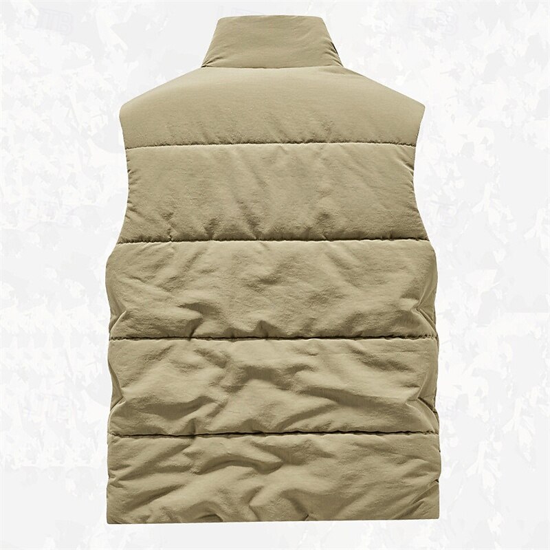 Men's Fishing Vest Daily Casual Spring &  Fall Pocket Polyester Comfortable Solid Color Zipper Stand Collar Black Khaki Dark Blue Dark Gray Vest3