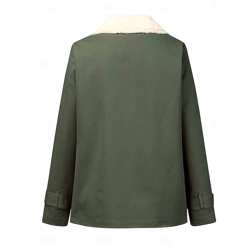 Women's Fleece Jacket Teddy Coat Warm Breathable Zipper Pocket Fleece Lined Casual Plain Vacation Street Daily Wear Going out Single Breasted Regular Turndown Regular Fit Long Sleeve Outerwear Black4