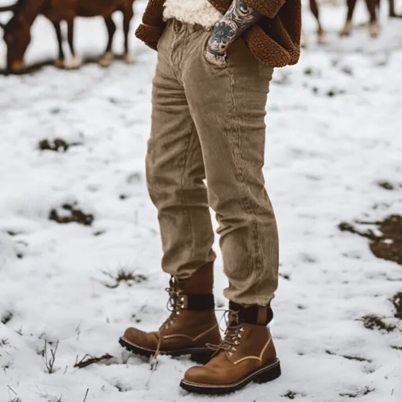 Men's Dress Pants Corduroy Pants Trousers Slacks Pocket Buttons Plain Comfort Soft Full Length Sports Outdoor Daily Fashion Casual Lake blue ArmyGreen Micro-elastic