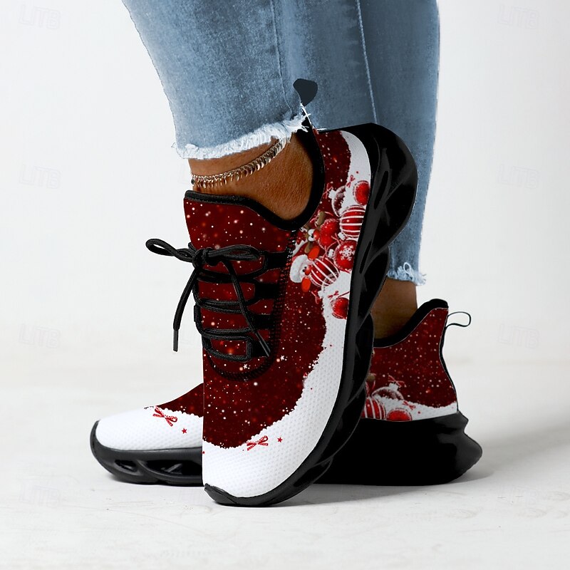 Women's Christmas-Themed Athletic Sneakers - Festive Red and White Design, Lightweight and Breathable, Perfect for Holiday Celebrations and Casual Wear2