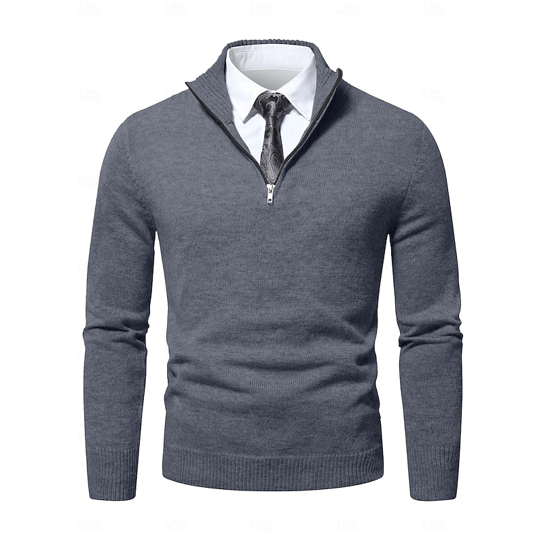 Men's Sweater Pullover Sweater Jumper Dress Sweater Ribbed Knit Cropped Zipper Knitted Solid Color Stand Collar Stylish Basic Outdoor Daily Clothing Apparel Fall Winter Black Royal Blue S M L