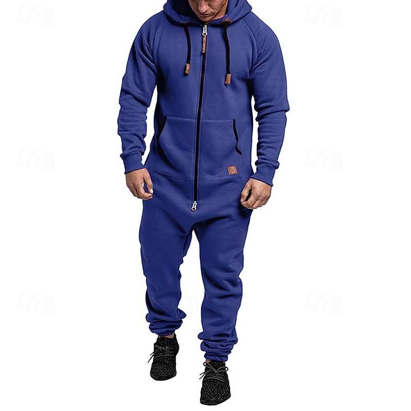 Men's Tracksuit Jumpsuit Sweatsuit Full Zip One-piece Solid Colored Athletic Clothing Set Fall Dark Grey Dark Khaki Gym Workout Jogging Running Thermal Warm Soft Long Sleeve Sport Activewear4