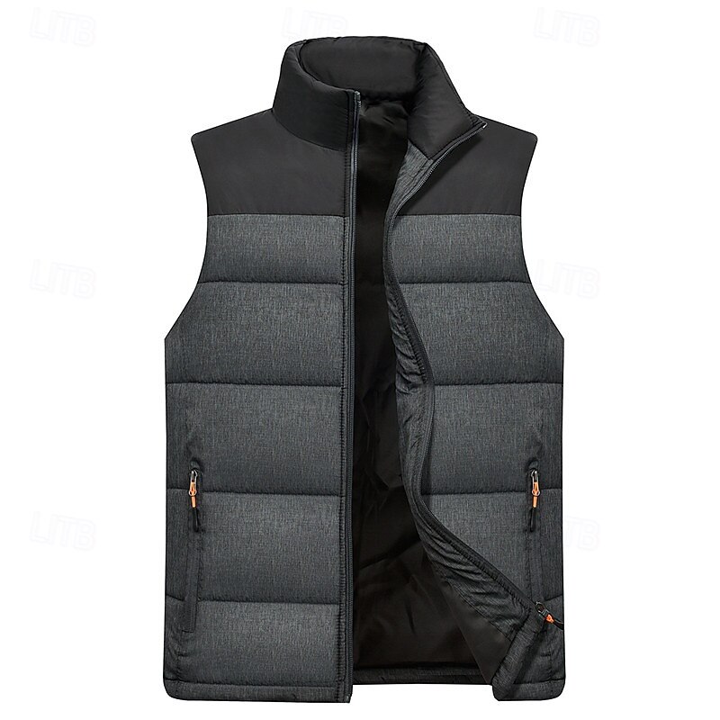 Men's Puffer Vest Gilet Quilted Vest Daily Date Vacation Fashion Casual Fall & Winter Zipper Pocket Polyester Warm Comfortable Color Block Zipper Stand Collar Regular Fit Orange Light Grey Dark Gray3