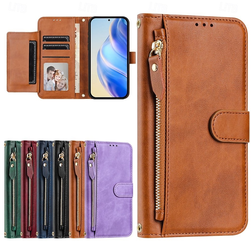 Phone Case For Samsung Galaxy S25 S24 S24 FE S23 S22 S21 Ultra Plus A55 5G A35 5G A25 A15 Wallet Case with Stand Holder Zipper Full Body Protective Retro TPU PU Leather