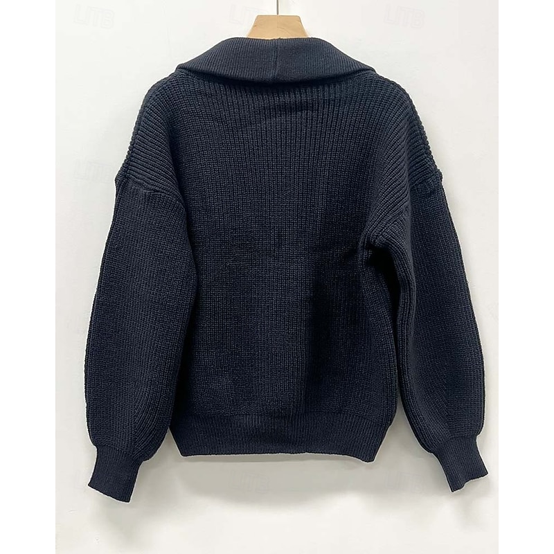 Women's Cardigan Daily Basic Solid Color Open Front Knitted Long Sleeve Regular Tops Knit Work Navy Blue Brown Fall Winter2