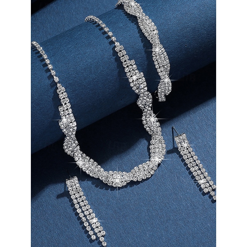 Women's Luxury Rhinestone Jewelry Set - Elegant Necklace, Bracelet, and Earrings for Weddings, Parties, and Formal Occasions3