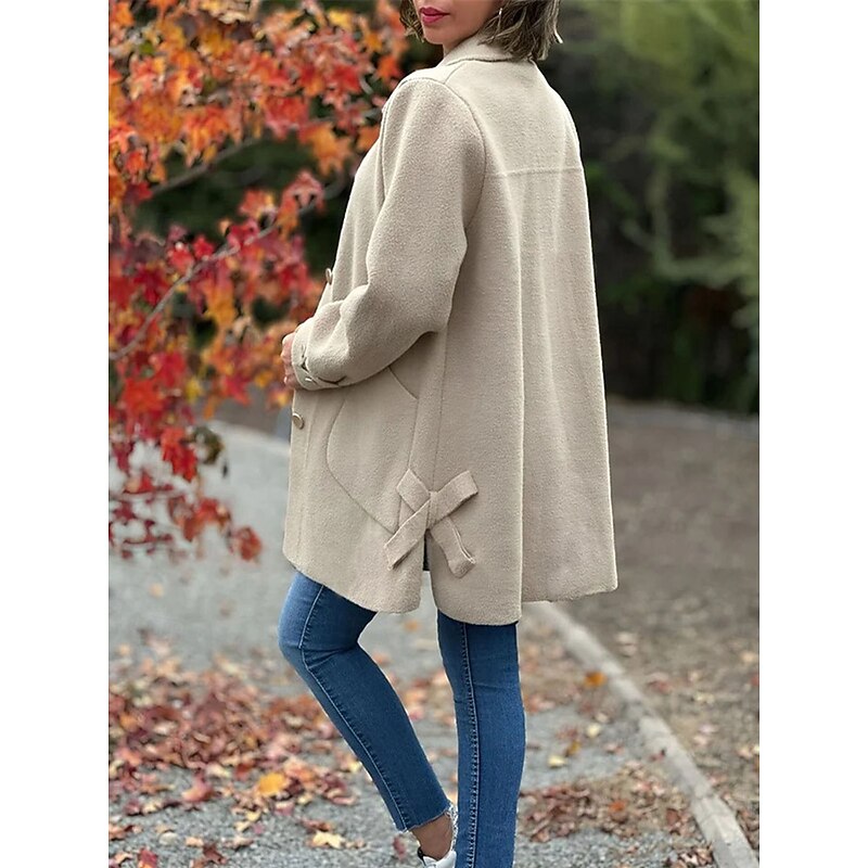 Women's Coat Outdoor Street Daily Wear Fall Winter Regular Coat Regular Fit Thermal Warm Breathable Stylish Casual Jacket Long Sleeve Plain with Pockets Black Apricot Coffee2