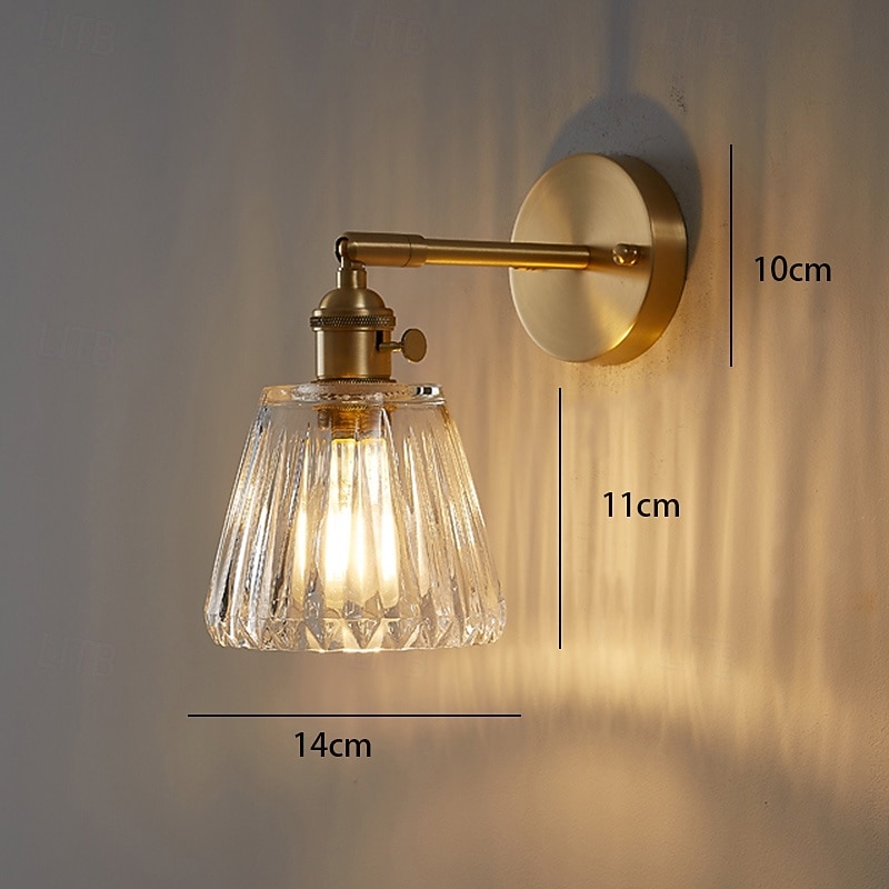 Indoor Single Head E27 Glass Wall Fixture Brass Recessed Sconces Glass Lampshade Decoration 110-240V3