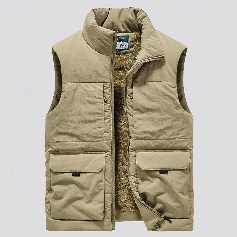 Men's Fishing Vest Daily Casual Spring &  Fall Pocket Polyester Comfortable Solid Color Zipper Stand Collar Black Khaki Dark Blue Dark Gray Vest2