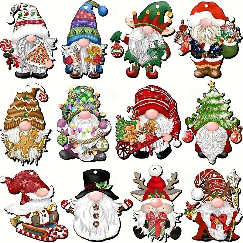 24pcs Christmas Wooden Ornaments, Classic Gnome Decorations with Fairytale-Themed Hanging Pendants, Featuring Santa and Elf Designs for Holiday Decor, Traditional Non-Electric Shapes