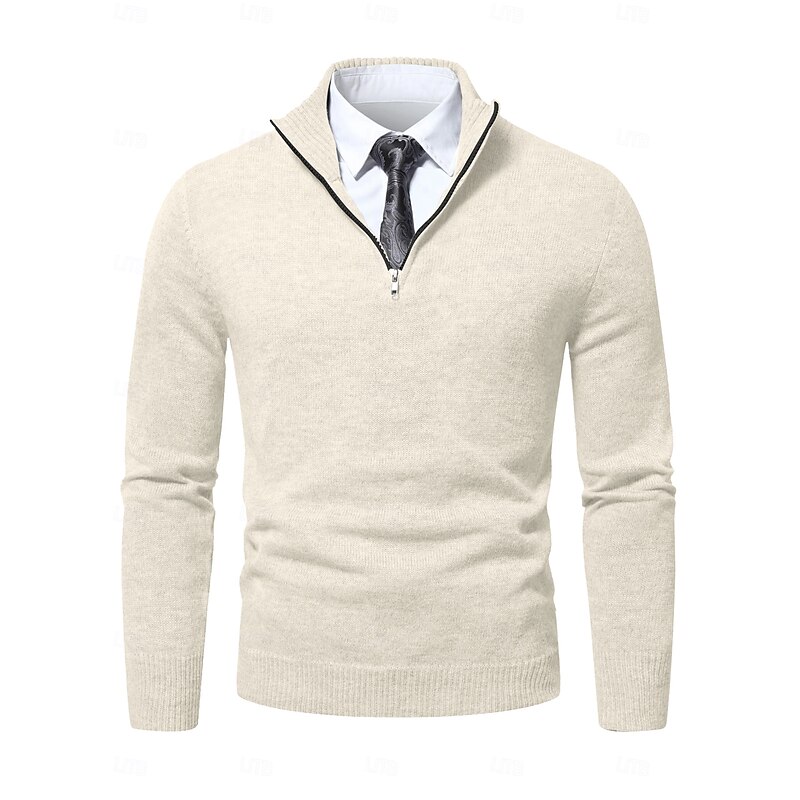 Men's Sweater Pullover Sweater Jumper Dress Sweater Ribbed Knit Cropped Zipper Knitted Solid Color Stand Collar Stylish Basic Outdoor Daily Clothing Apparel Fall Winter Black Royal Blue S M L2