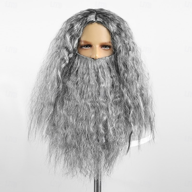 Synthetic Wig Curly With Bangs Machine Made Wig Short Grey Synthetic Hair Men's Gray