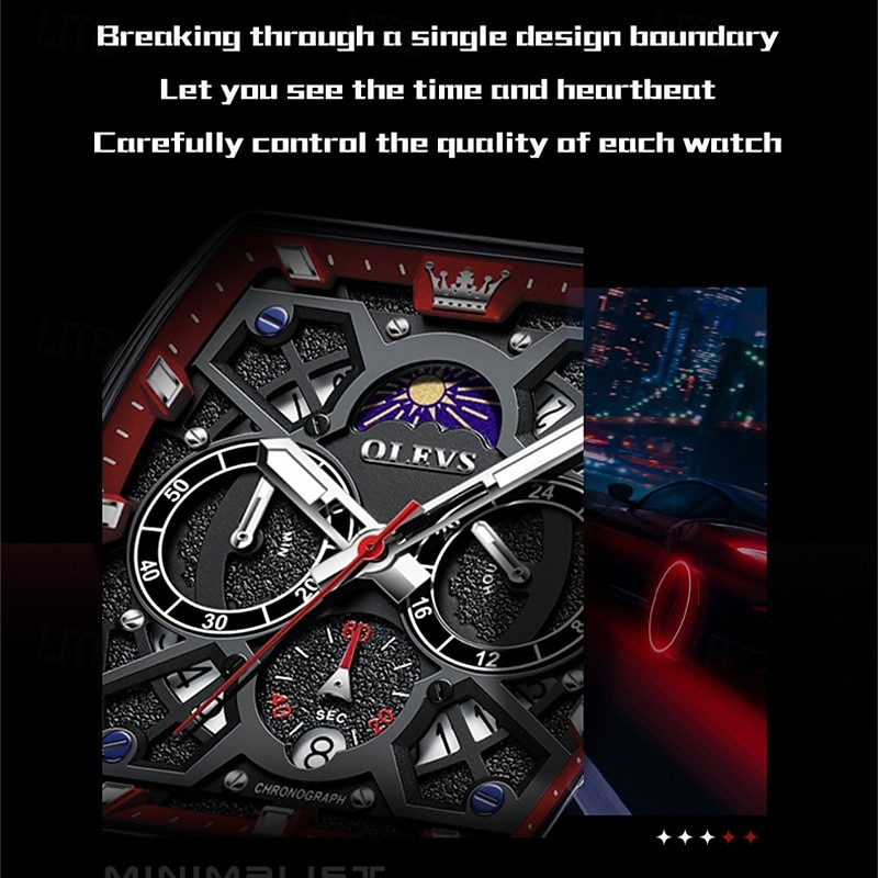 New Olevs Olevs Brand Fashion Trend Men'S Watches Decorative Luminous Calendar Small Three-Hand Tonneau-Shaped Dial Multifunction Quartz Watch Casual Waterproof Sports Men'S Wristwatch4