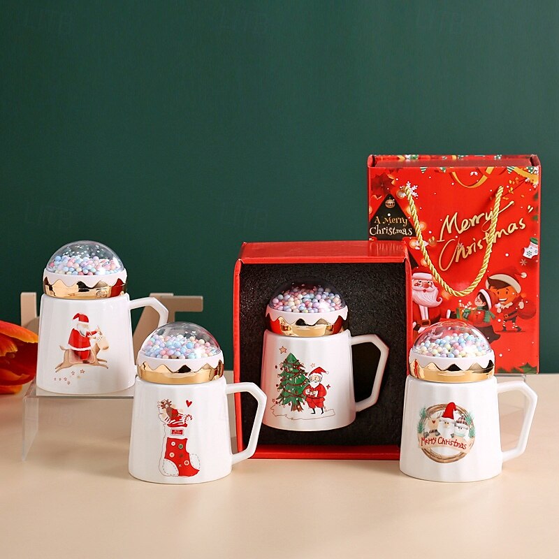 Christmas Ceramic Mug with Gift Box, Cartoon Design with Lid, Xmas Eve Present, Festive Mug with Gift Box, Perfect Holiday Gift3