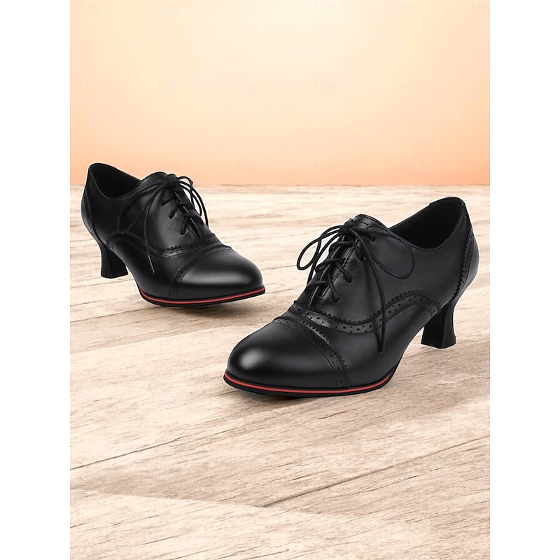 Women's Vintage Oxford Lace-Up Shoes - Retro Style Kitten Heel Brogue Design, Perfect for Office Wear and Classic Outfits4
