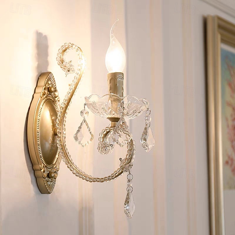 Retro Country Candle Wall Sconce Metal Crystal Wall Light Fixtures Indoor Candle Wall Light 110-240V2