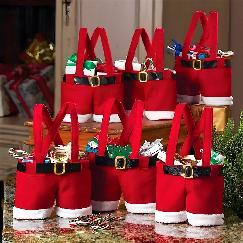 3/6pcs Red Christmas Pants Gift Bags Holiday Supplies Large Capacity Convenient Practical Wedding Party Candy Bag Creative Home Goods