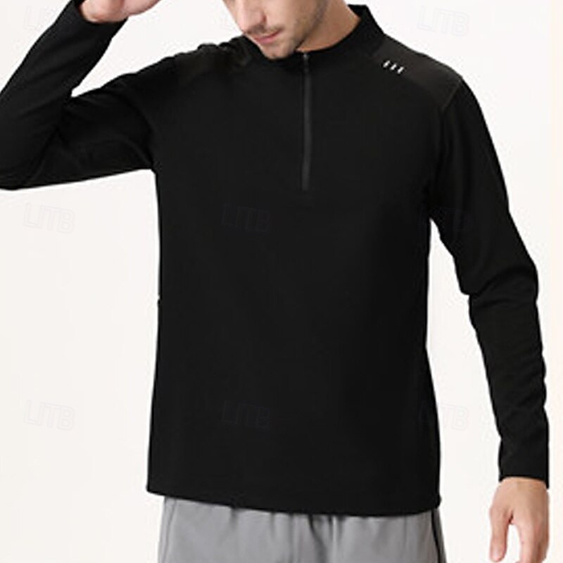 Men's Running T-Shirt Zipper Long Sleeve Zip Top Casual Athleisure Fall Solid Colored Quick Dry Soft Breathable Gym Workout Walking Jogging Sportswear Activewear Black White Dark Gray4
