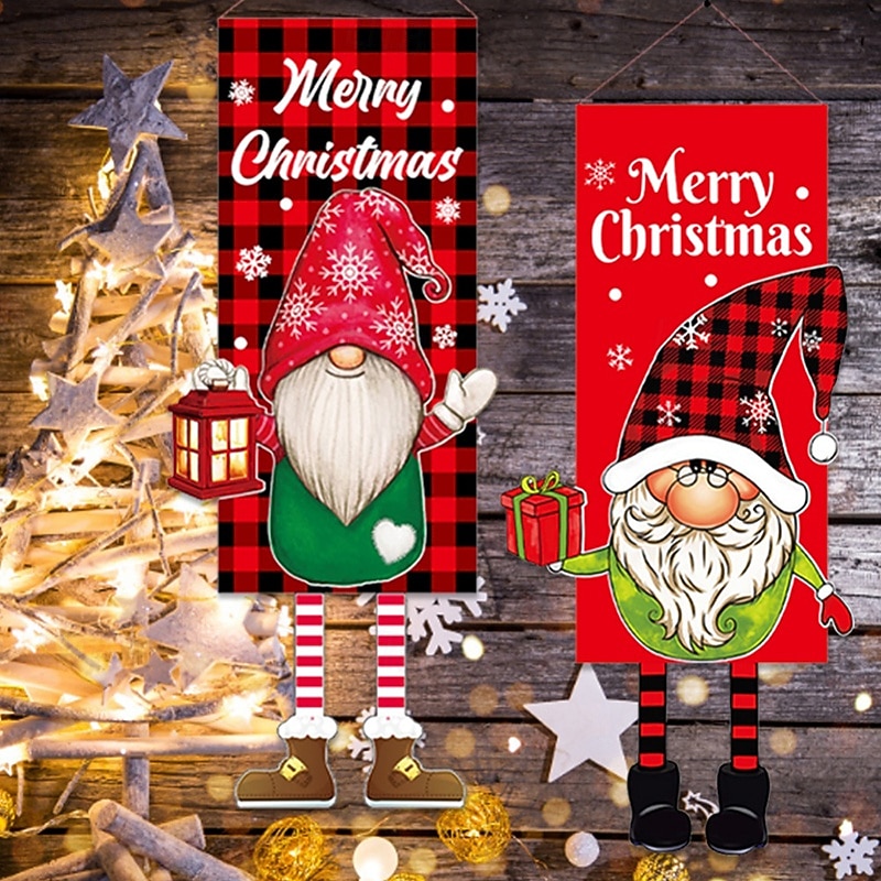 Merry Christmas Porch Window Sign Banner Hanging Decorative Supplies for Indoor Outdoor Wall Door Home Decor Christmas Flag Decorative Couplet Snowman Rudolf Family Restaurant Decoration2