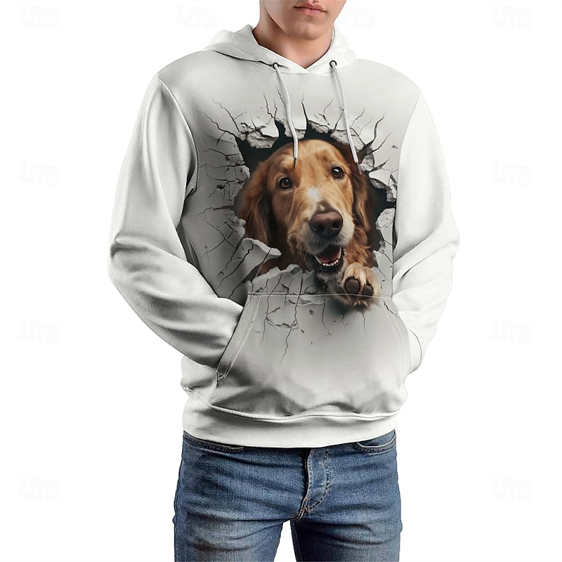 Men's Graphic Dog Hoodie Hoodies Sweatshirt Vacation Daily Long Sleeve Hooded Vacation Sports Outdoor Going out White Printing Winter Spring &  Fall Designer