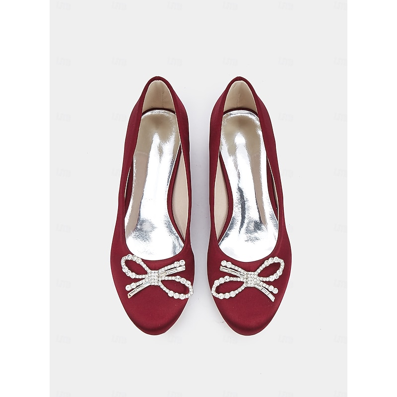 Women's Rhinestone Bow Embellished Round-Toe Flats - Elegant Satin Ballet Flats for Weddings, Parties, and Special Occasions2