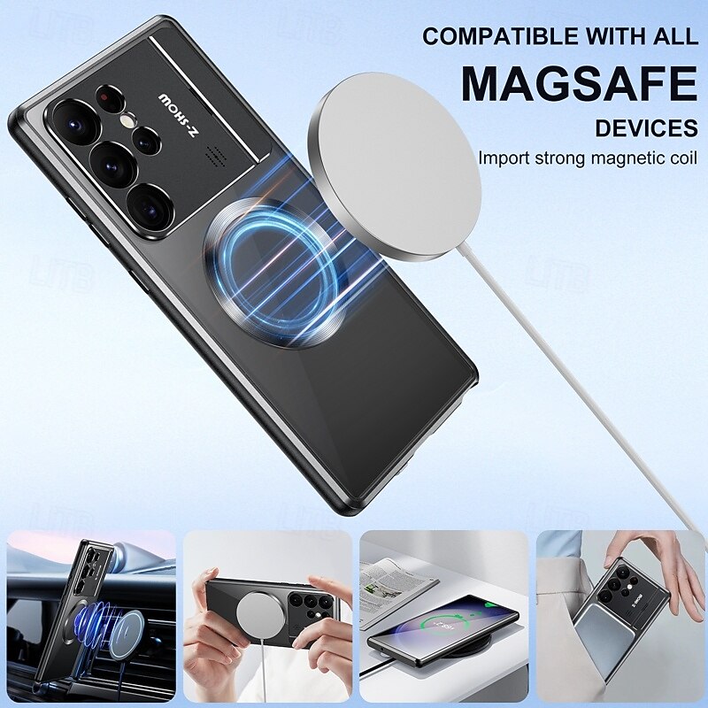 Phone Case For Samsung Galaxy S25 Ultra Plus S24 S23 S22 Magnetic Adsorption With Magsafe with Stand Holder Transparent Magnetic Acrylic Metal4