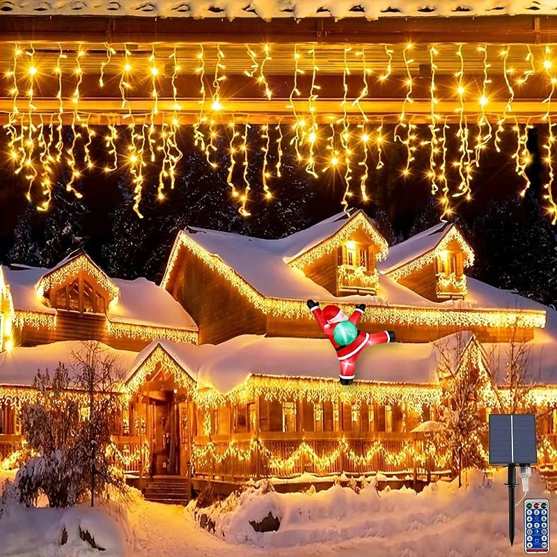 10M 400Leds Solar Icecle Curtain String Lights Christmas Outdoor Courtyard Garden Eaves Fence Stairs Festive Atmosphere Decorative Light String