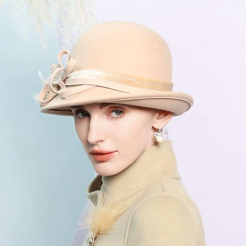 Hats 100% Wool Bowler / Cloche Hat Fedora Hat Wedding Tea Party Elegant Wedding With Bowknot Flower Headpiece Headwear4