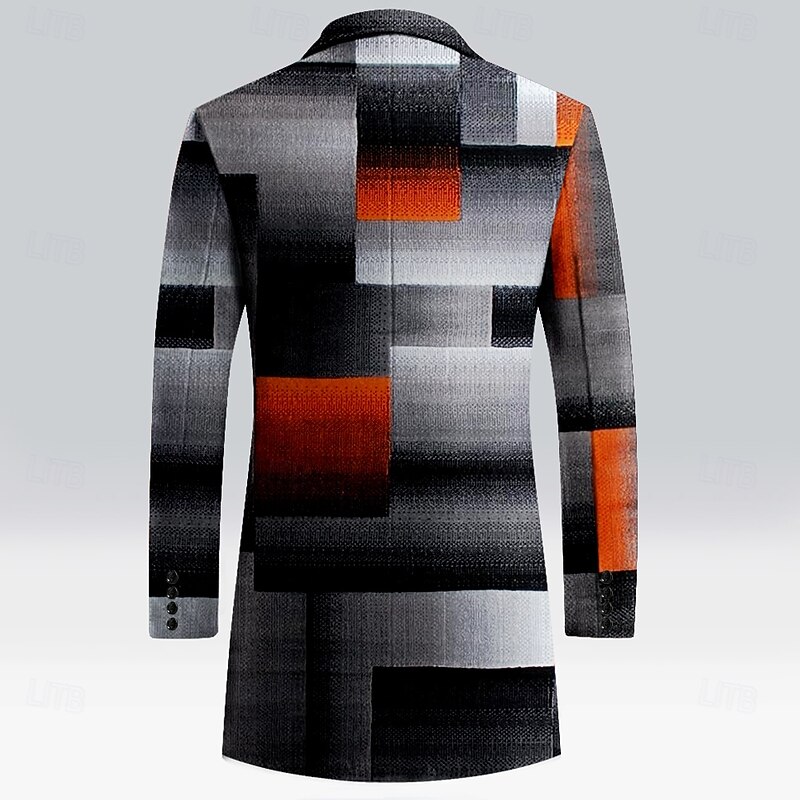 Men's Plaid Winter Coat Fleece Jacket Overcoat Thermal Comfortable Casual Outdoor clothing Daily Wear Streetwear 3D Print Buttons Front Pocket Winter Turndown Long Sleeve Black2