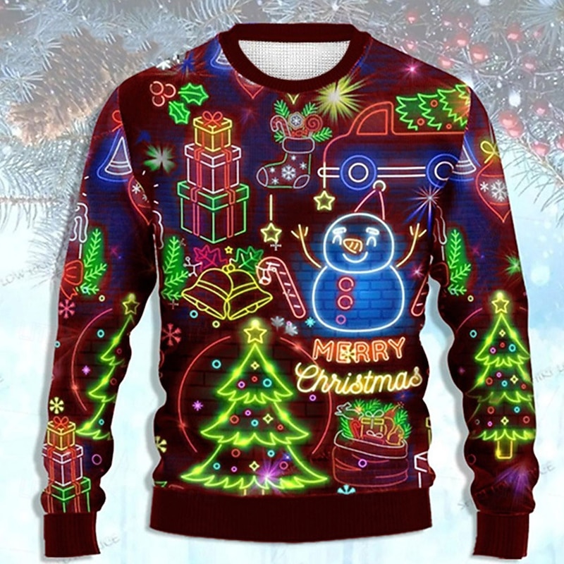 Ugly Christmas Sweater Men's Sweaters Snowman Pullover Jumper Knitwear Knitting New Years Eve Sweater Outdoor Daily Vacation Long Sleeve Crewneck Fall Winter Lake blue Forest Green Dark4