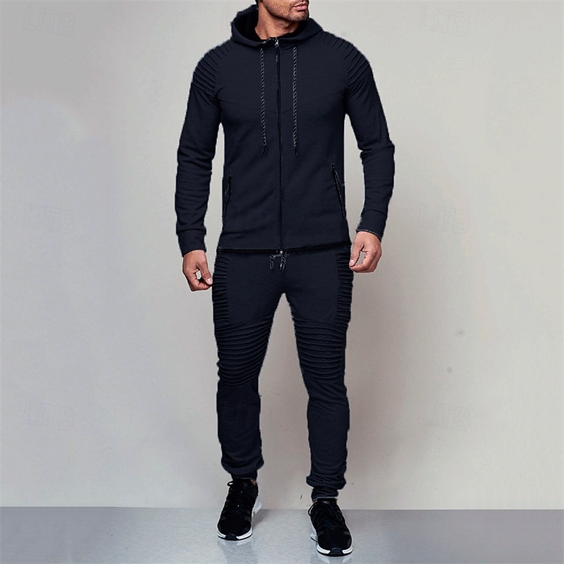 Men's Tracksuit Jogging Suit Drawstring Pocket Solid Colored Jacket and Sweatpants Athletic Clothing Set Spring Dark Grey Black Gym Workout Jogging Running Soft Breathable Long Sleeve Sport Activewear4