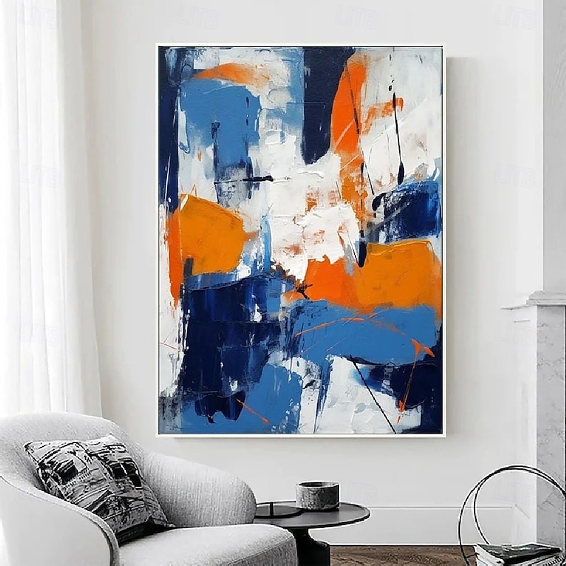 large handmade Abstract Blue and Orange Paintings On Canvas handpainted Rich Textured Acrylic Painting Modern Wall Art Hand Painted Artwork oil painting for Living Room bedroom artwork Wall Decor4