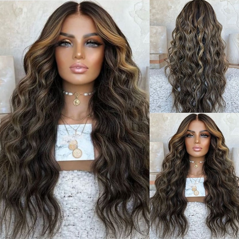 Remy Human Hair 5x5 Closure 13x4 Lace Front Wig Middle Part Brazilian Hair Loose Wave Multi-color Wig 130% 150% Density with Baby Hair Highlighted / Balayage Hair Glueless Pre-Plucked For Women Long4
